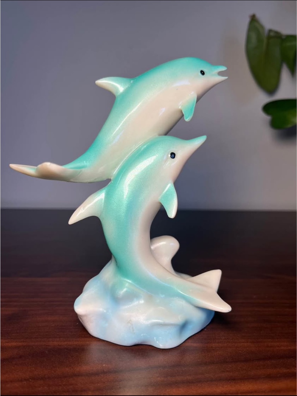 Vintage Glazed Ceramic Dolphin Figurine: Coastal Home Decor Dauphins 1980 - Picture 3 of 14